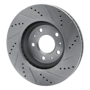 Cadillac CTS Brake Rotor (1) - Front Left - R1 Concepts - Drilled & Slotted - Silver - `03-`08